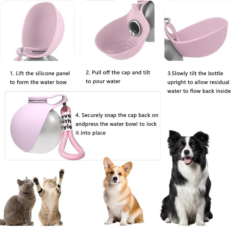 Botella de Agua Portátil 2 en 1 para Mascotas | Antigoteo con Cuenco Plegable · Cattito